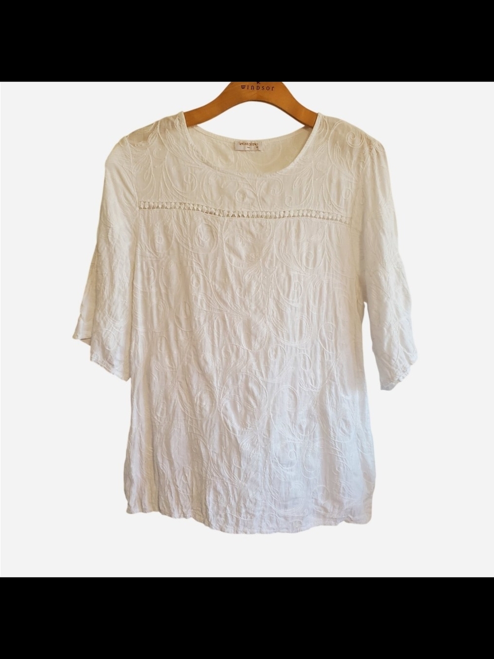 Spighe di Lino Linen Embroidered Top Lace Detail Size M Italy Coastal Beach boho